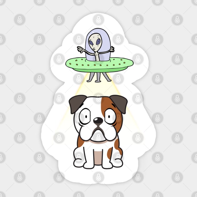 Funny bulldog is being abducted by aliens Sticker by Pet Station